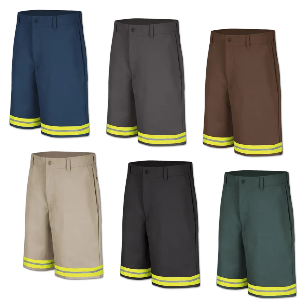 Collection of LilianaHiVis Enhanced Visibility Polyblend Plain Front Work Shorts with Green Reflective Tape