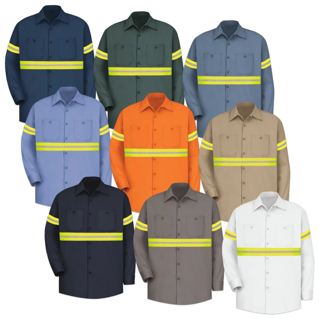 Green Cotton Cotton Work Shirt with Custom Sewn-On Green Reflective Tape - Enhanced Visibility by LilianaHiVis