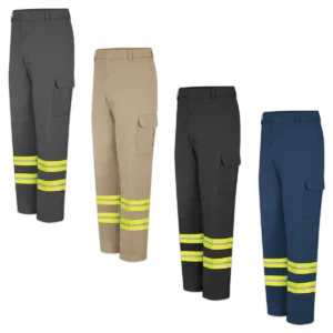 Hi Vis Cargo Pants Collection with Green Reflective Tape for Tow Truck Drivers and Outdoor Workers