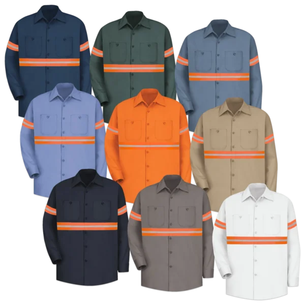 Orange Cotton Cotton Work Shirt with Custom Sewn-On Orange Reflective Tape - Enhanced Visibility by LilianaHiVis