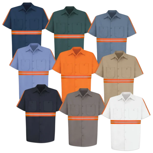 Collection Cotton Cotton Short Sleeve Work Shirt with Custom Sewn-On Orange Reflective Tape - Enhanced Visibility by LilianaHiVis