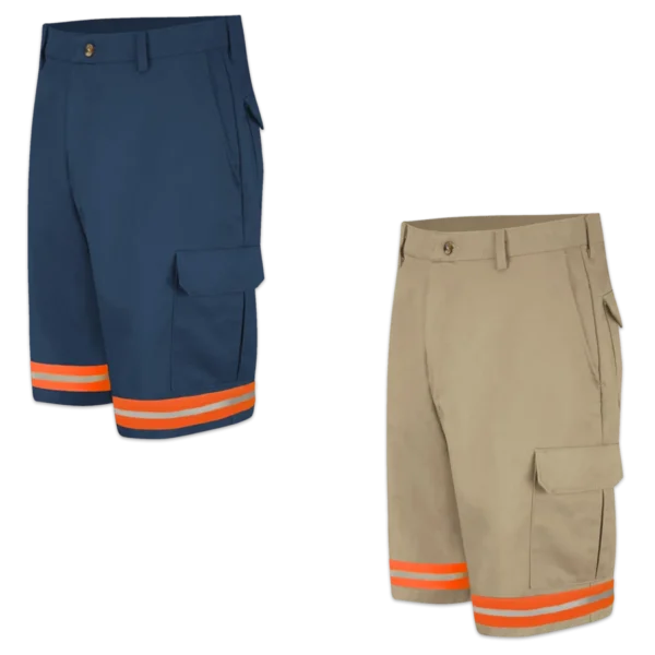 Collection of LilianaHiVis Enhanced Visibility 100% Cotton Cargo Work Shorts (Navy/Khaki) with Orange Reflective Tape