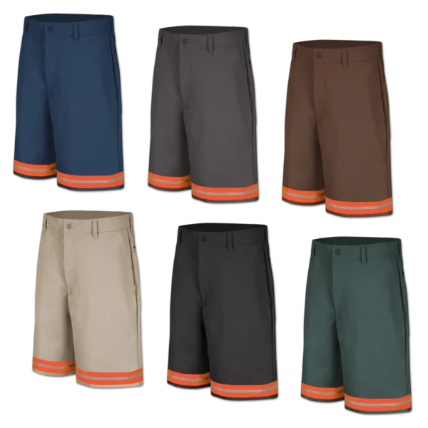 Collection of LilianaHiVis Enhanced Visibility Polyblend Plain Front Work Shorts with Orange Reflective Tape