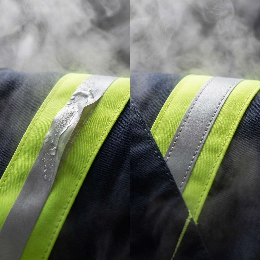 Sewn-On vs Heat-Transfer Reflective Tape: Why Cheap Press-On Tape Peels in Industrial Laundry